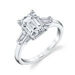 Emerald Cut 2.0 CT Three Stone Engagement Ring with Baguettes - Nicolette