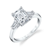 Emerald Cut 2.0 CT Three Stone Engagement Ring with Baguettes - Nicolette