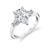 Pear Shaped 2.0 CT Three Stone Engagement Ring With Baguettes - Nicolette