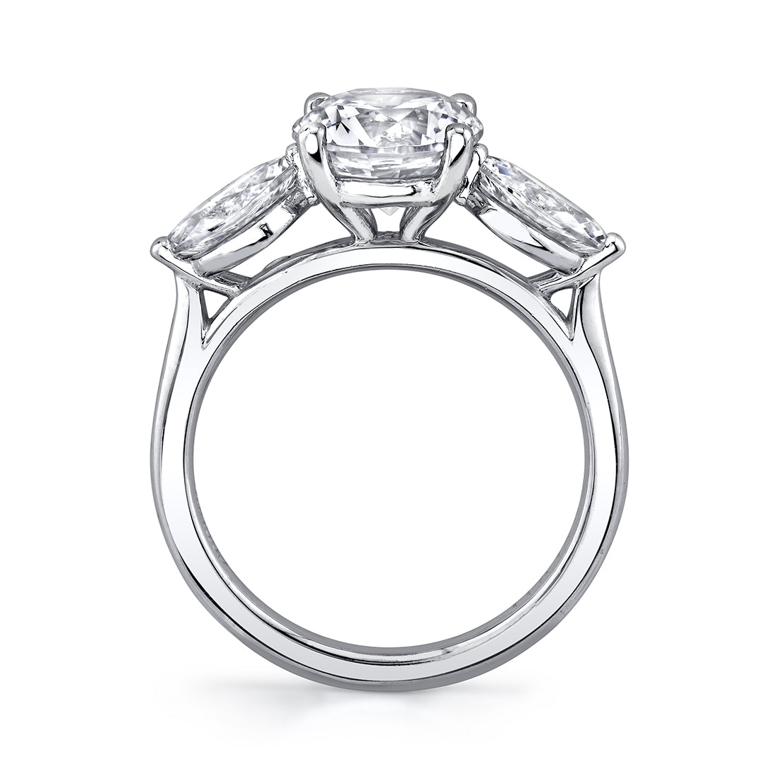 Round Cut Unique Three Stone Engagement Ring - Arya