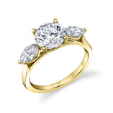 Round Cut Unique Three Stone Engagement Ring - Arya