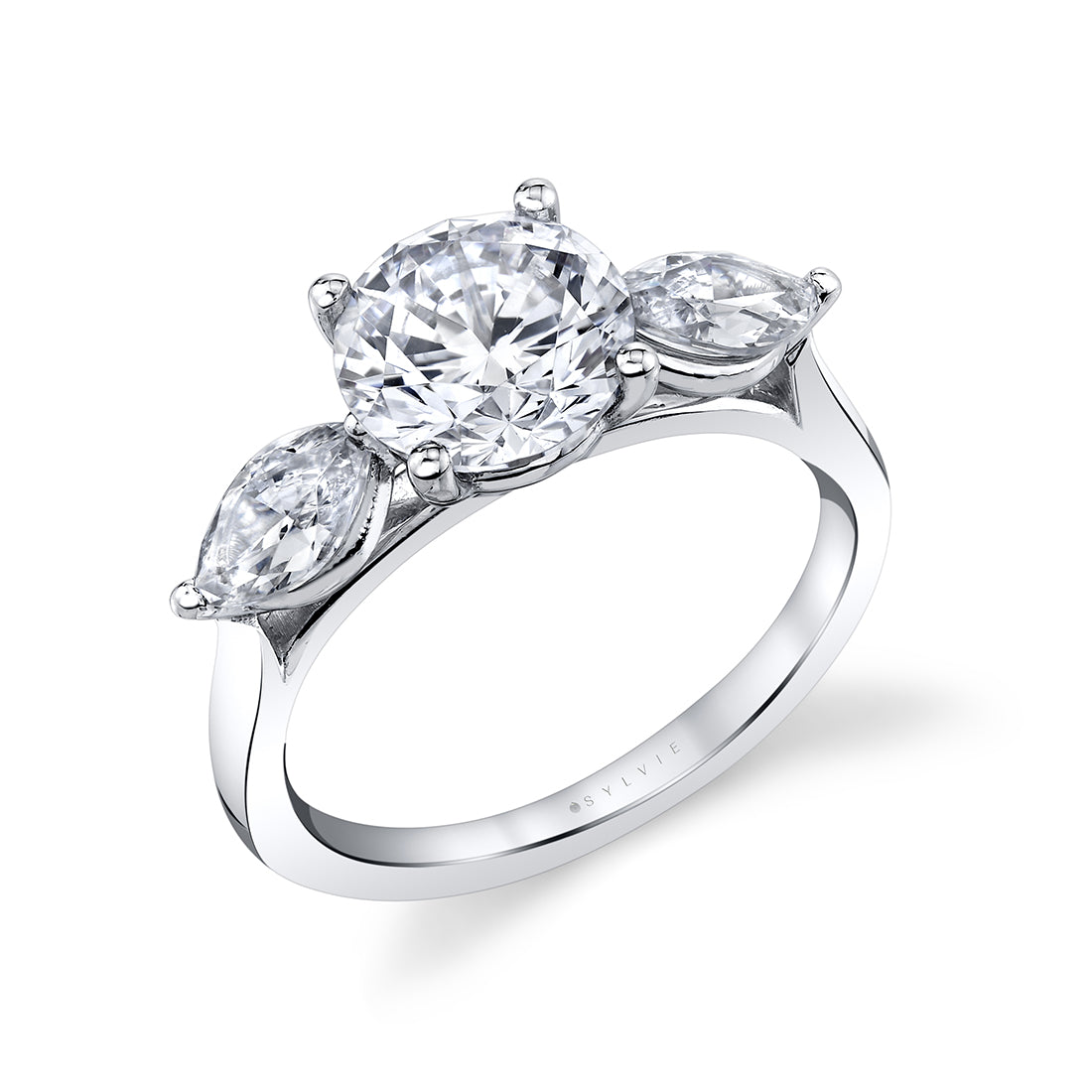 Round Cut Unique Three Stone Engagement Ring - Arya