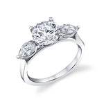 Round Cut Unique Three Stone Engagement Ring - Arya