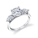Round Cut Unique Three Stone Engagement Ring - Arya