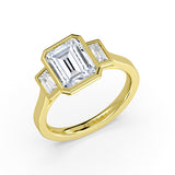 Emerald Cut Bezel Three Stone Engagement Ring - Colette