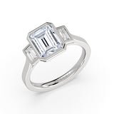 Emerald Cut Bezel Three Stone Engagement Ring - Colette