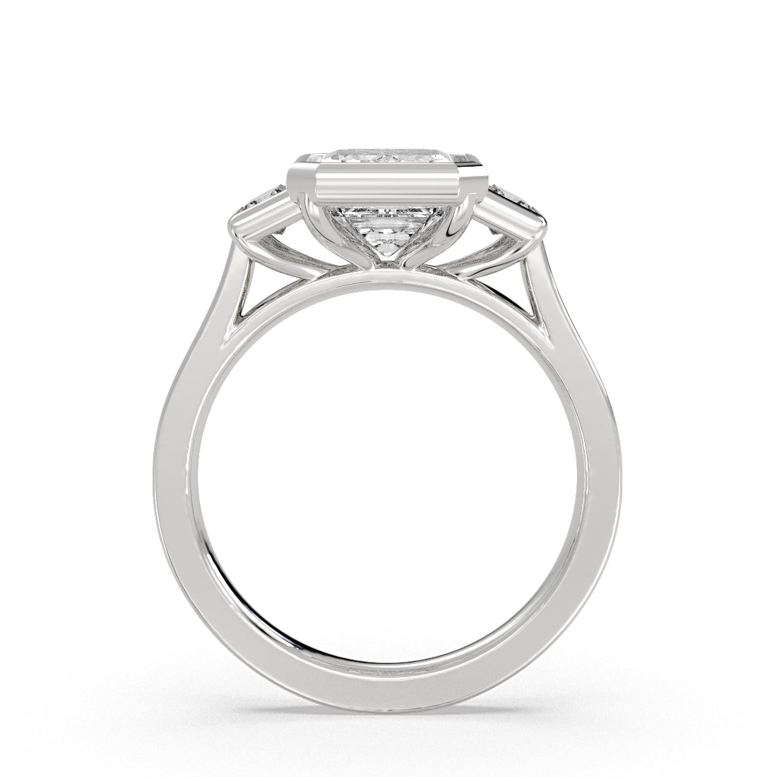 Emerald Cut Bezel Three Stone Engagement Ring - Colette