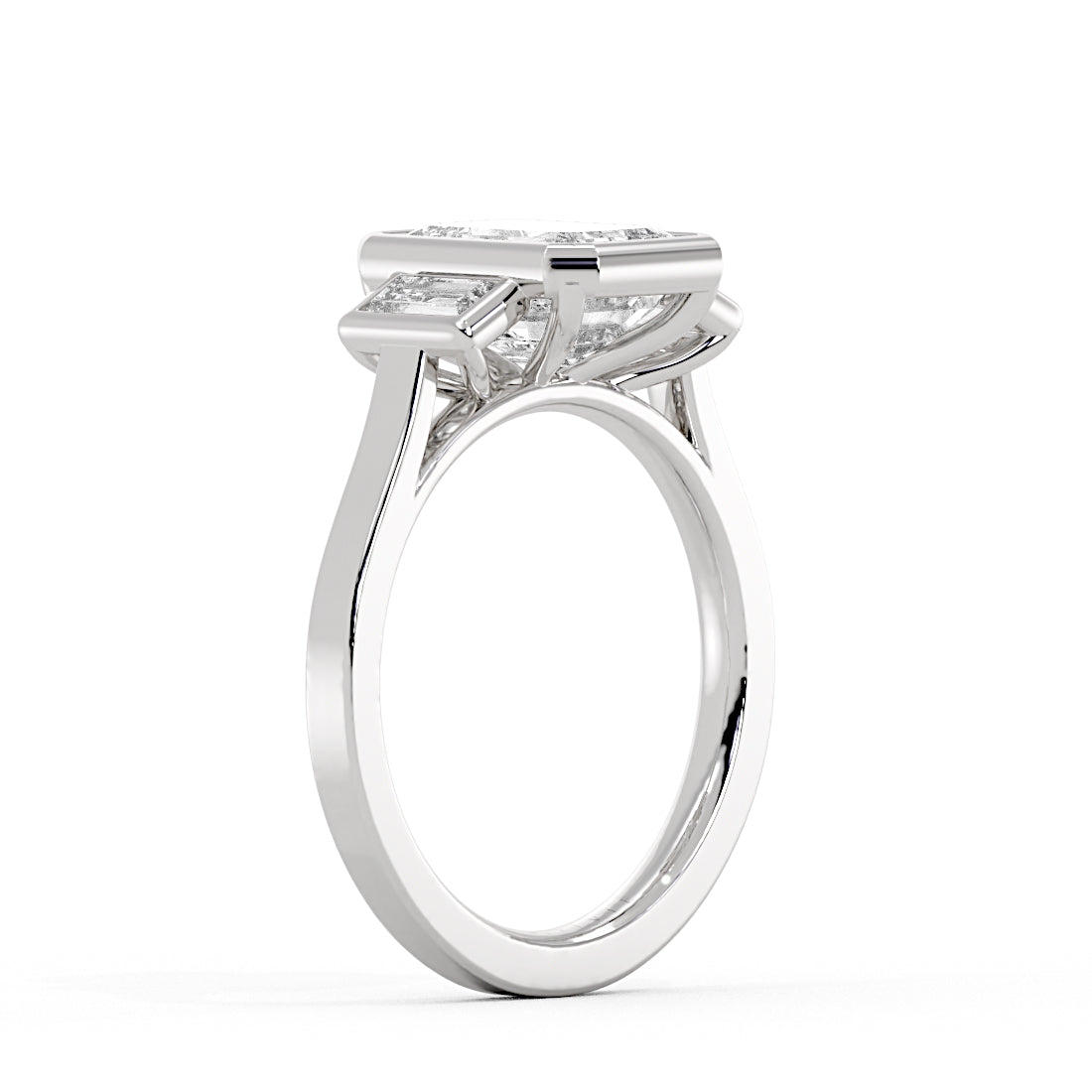 Emerald Cut Bezel Three Stone Engagement Ring - Colette