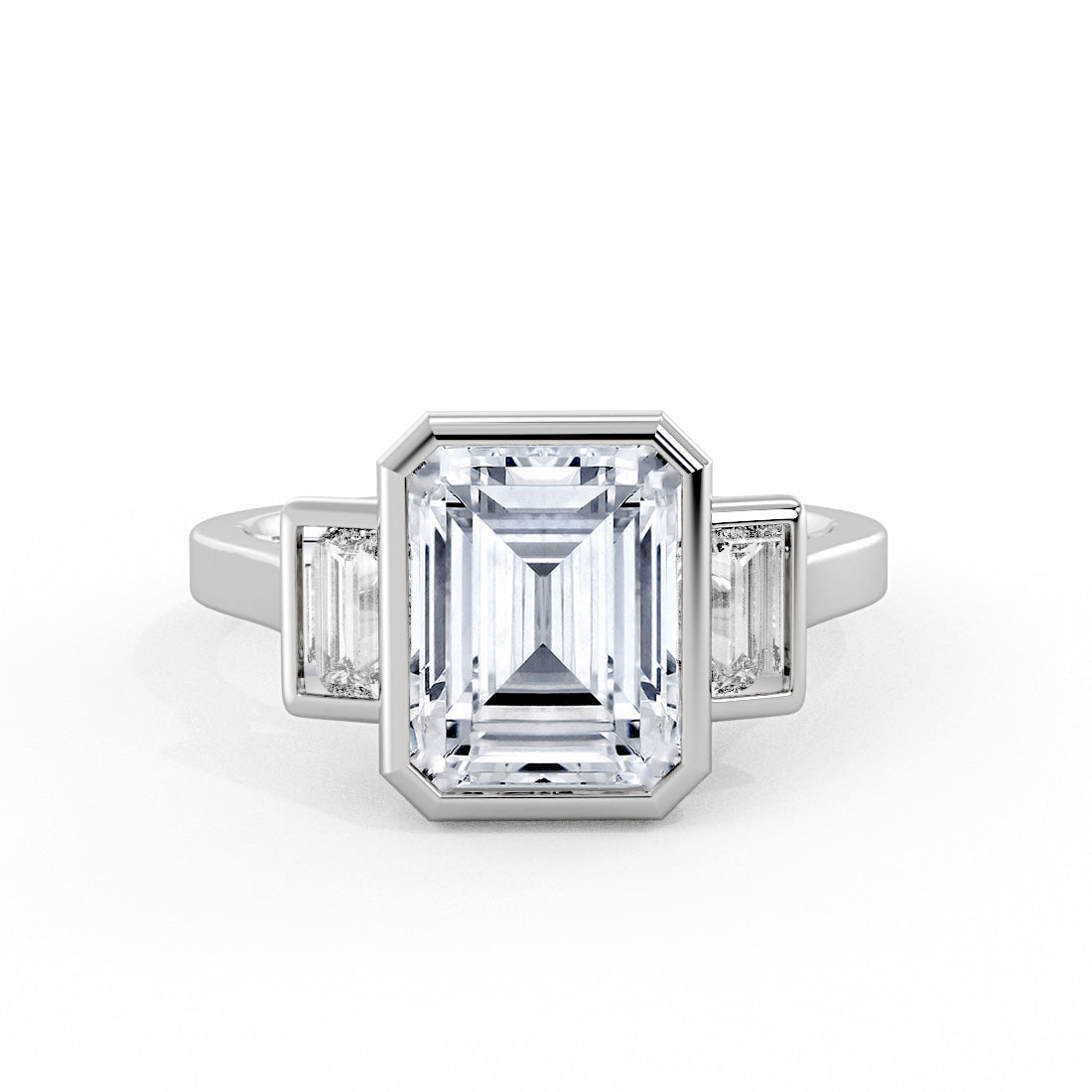 Emerald Cut Bezel Three Stone Engagement Ring - Colette