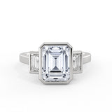 Emerald Cut Bezel Three Stone Engagement Ring - Colette
