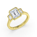 Emerald Cut Bezel Three Stone Engagement Ring - Colette