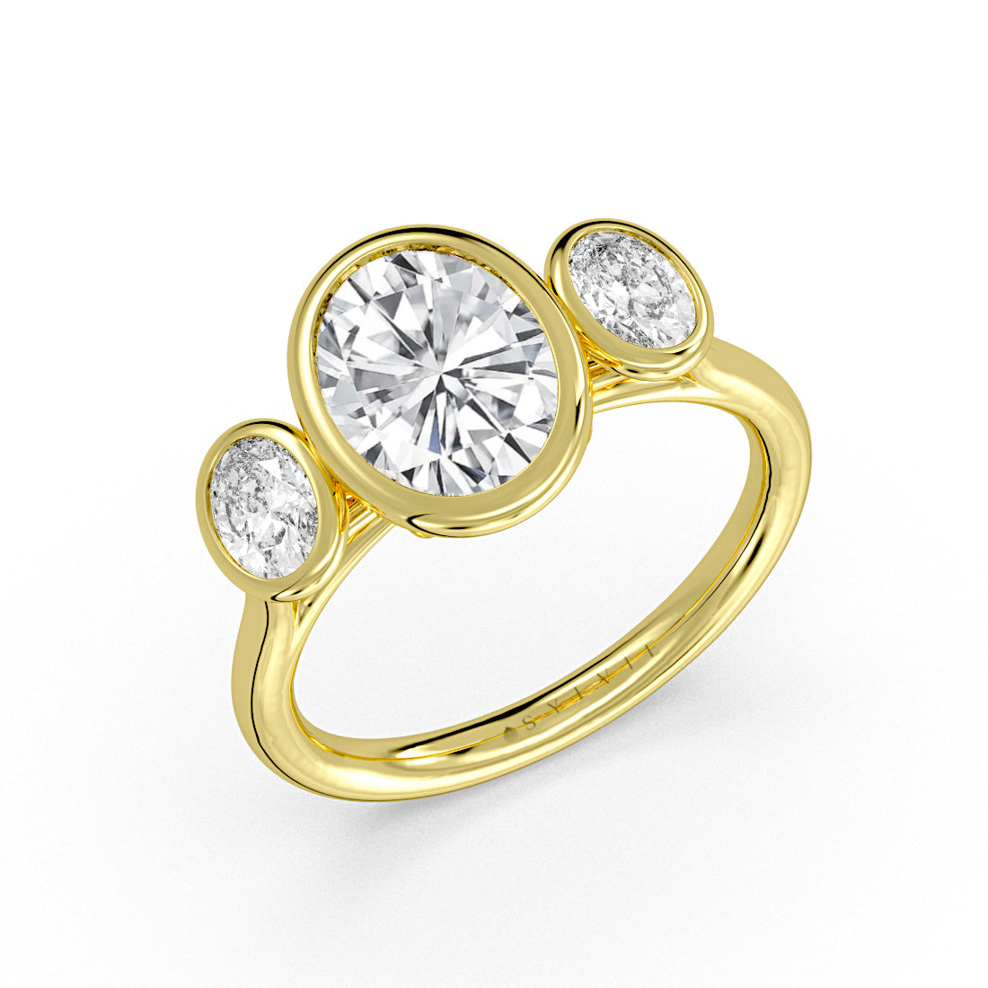Oval Cut Bezel Three Stone Engagement Ring - Ophelia