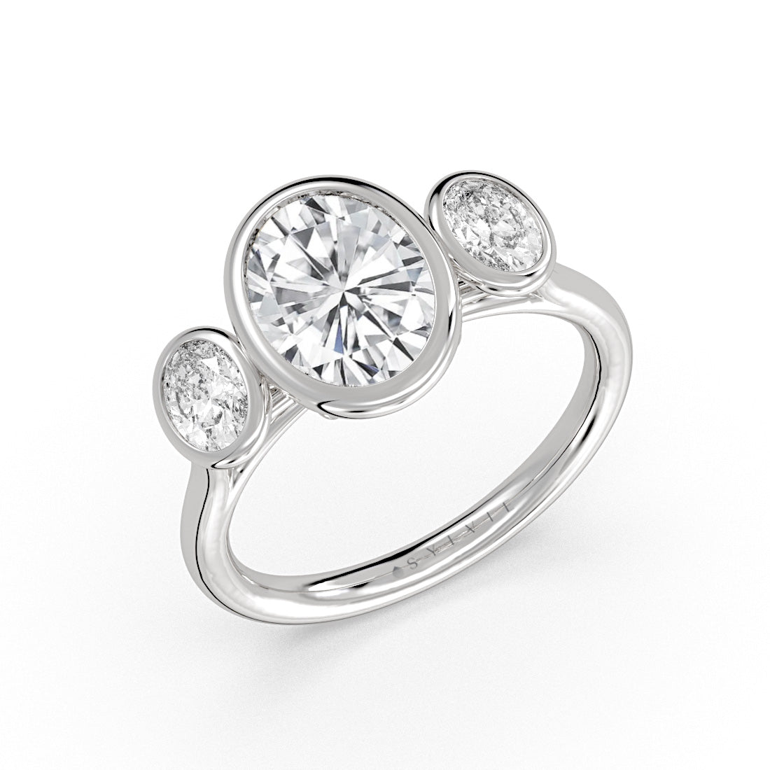 Oval Cut Bezel Three Stone Engagement Ring - Ophelia