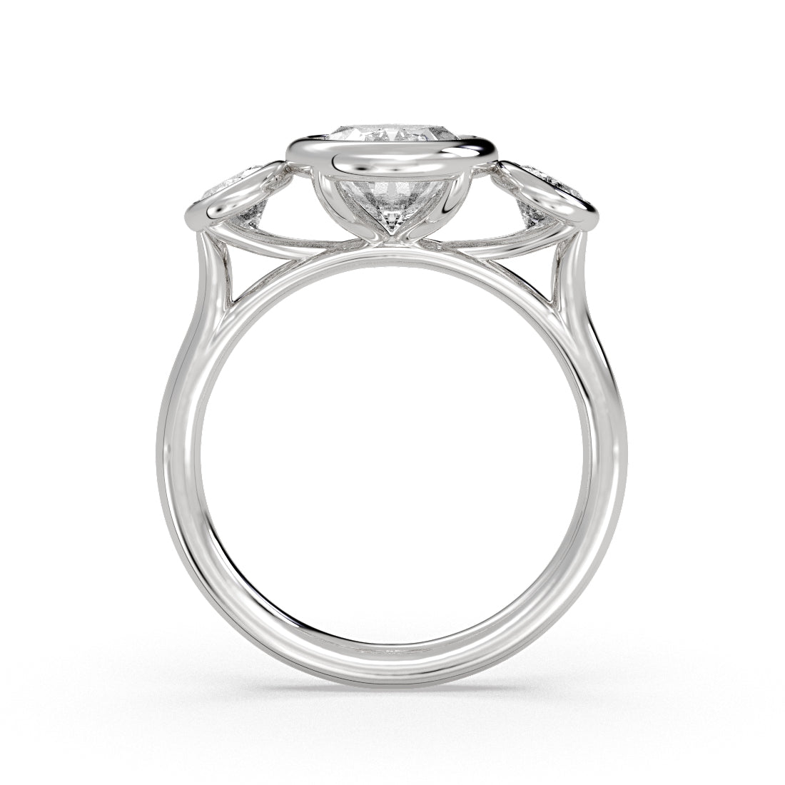 Oval Cut Bezel Three Stone Engagement Ring - Ophelia