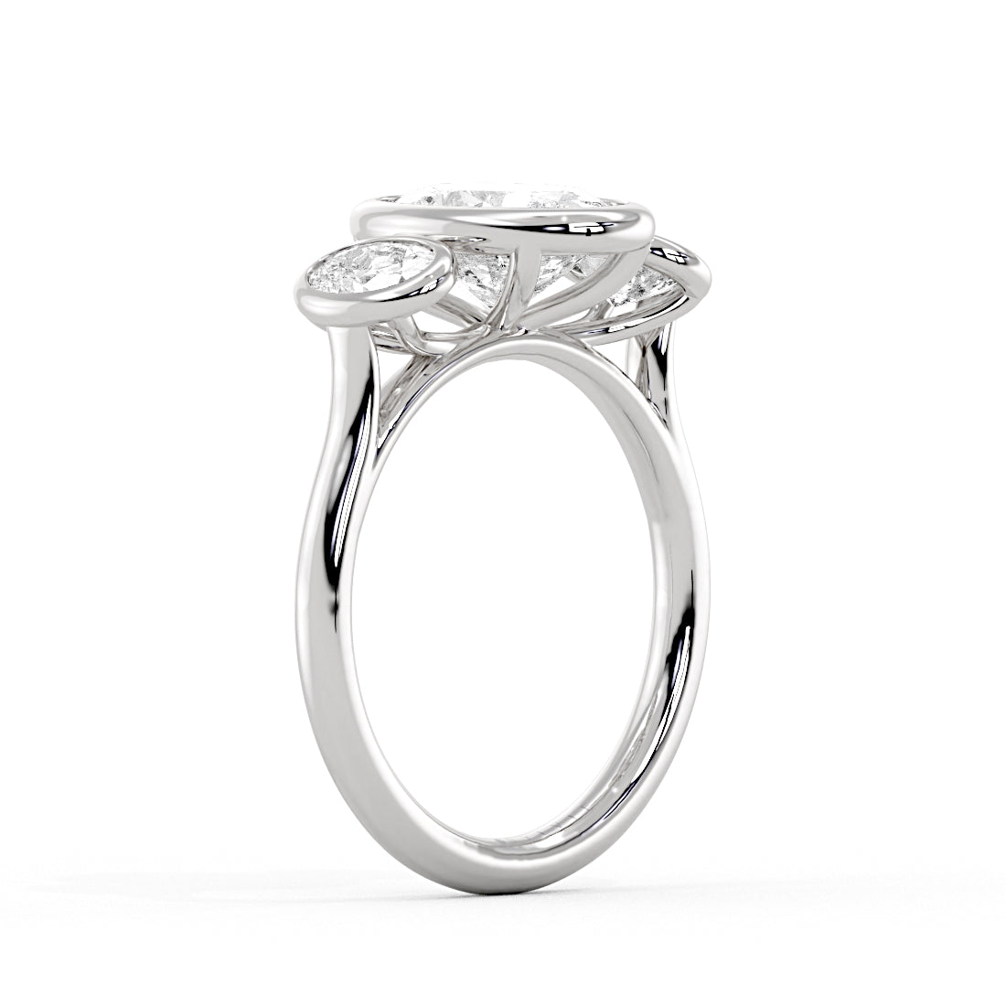 Oval Cut Bezel Three Stone Engagement Ring - Ophelia