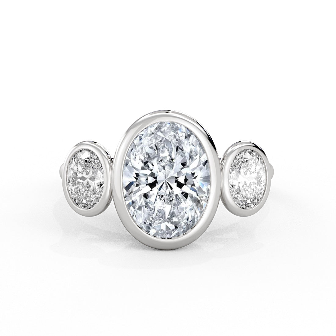 Oval Cut Bezel Three Stone Engagement Ring - Ophelia
