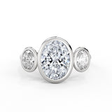Oval Cut Bezel Three Stone Engagement Ring - Ophelia