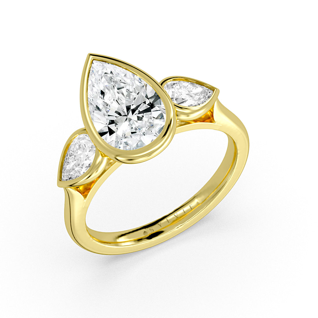 Pear Shaped Bezel Three Stone Engagement Ring - Delta