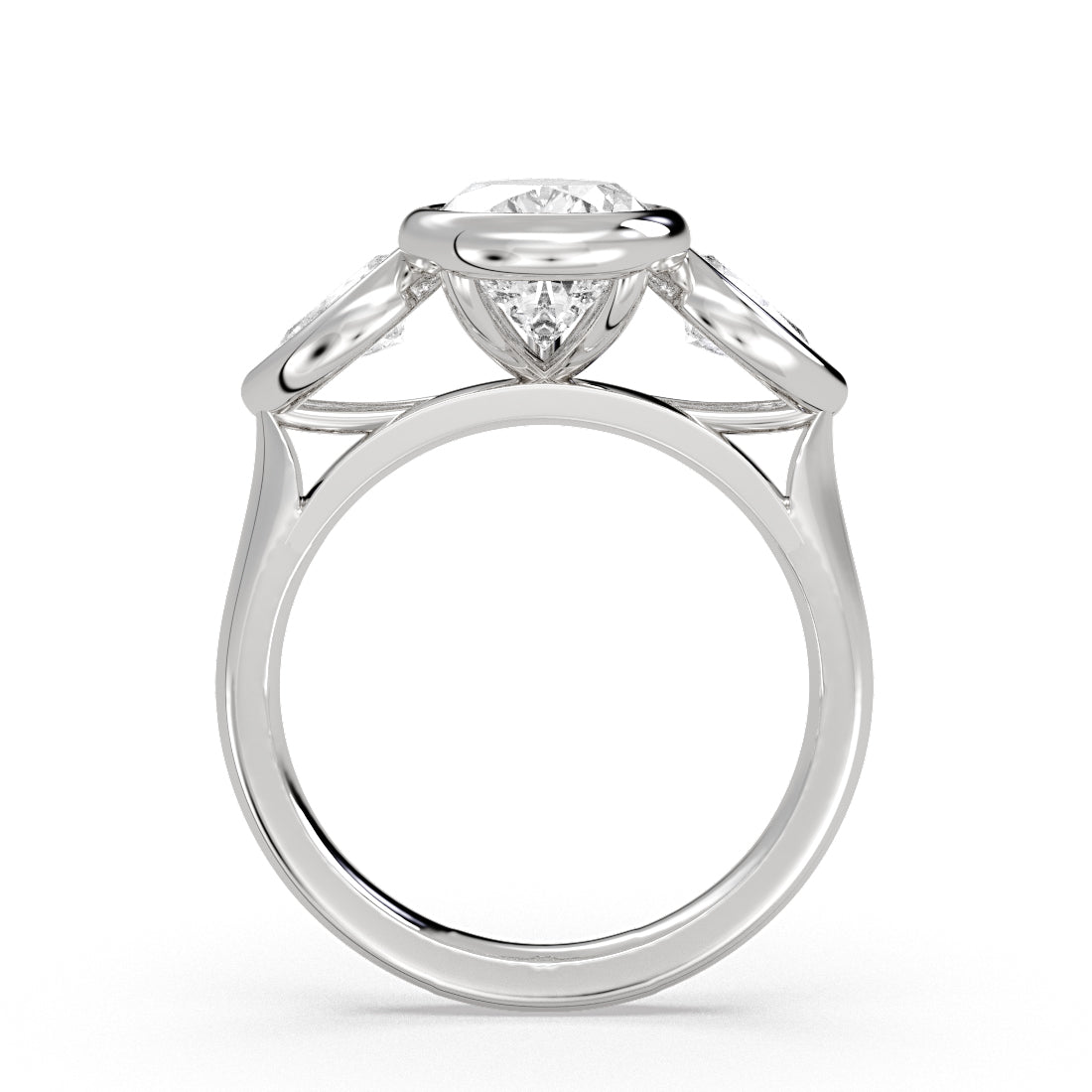 Pear Shaped Bezel Three Stone Engagement Ring - Delta