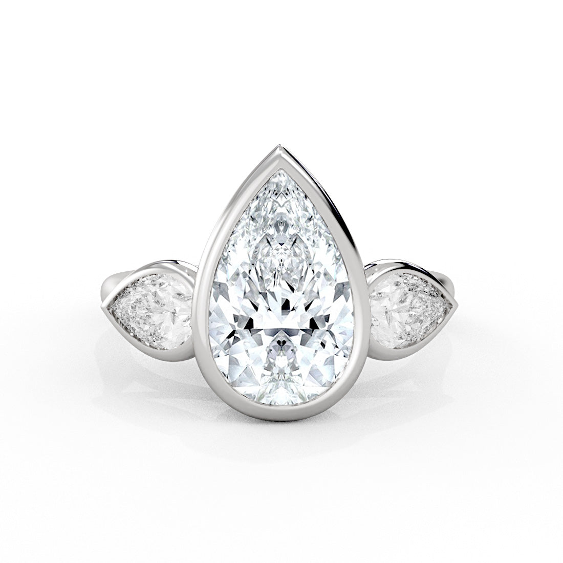 Pear Shaped Bezel Three Stone Engagement Ring - Delta