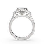 Oval Cut Bezel Three Stone Engagement Ring with Half Moon Side Stones - Ottilie
