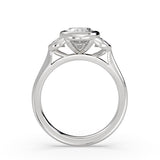 Oval Cut Bezel Three Stone Engagement Ring with Half Moon Side Stones - Ottilie