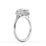 Oval Cut Bezel Three Stone Engagement Ring with Half Moon Side Stones - Ottilie