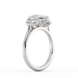Oval Cut Bezel Three Stone Engagement Ring with Half Moon Side Stones - Ottilie