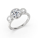 Round Cut Bezel Three Stone Engagement Ring - Goldie