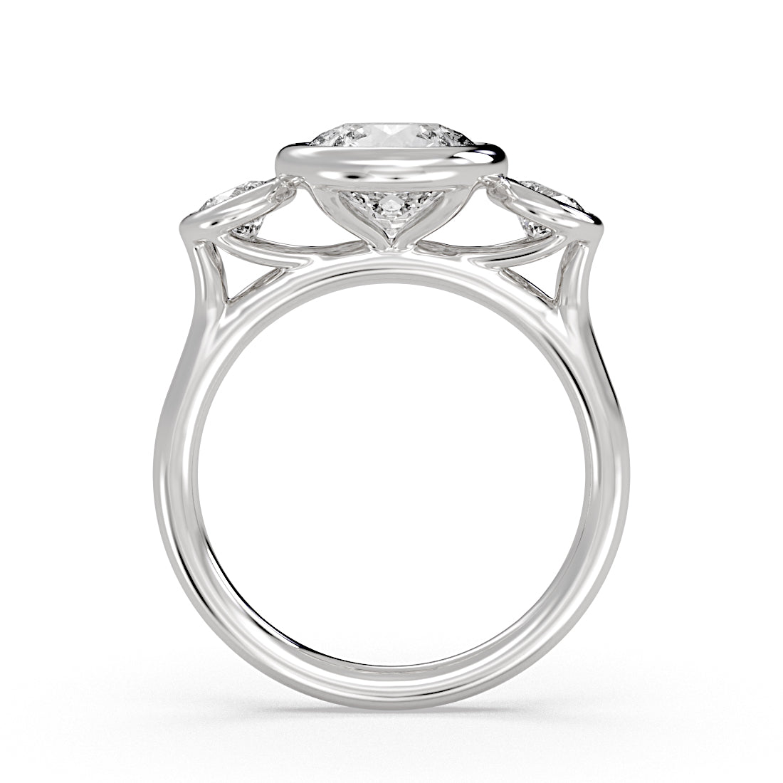 Round Cut Bezel Three Stone Engagement Ring - Goldie