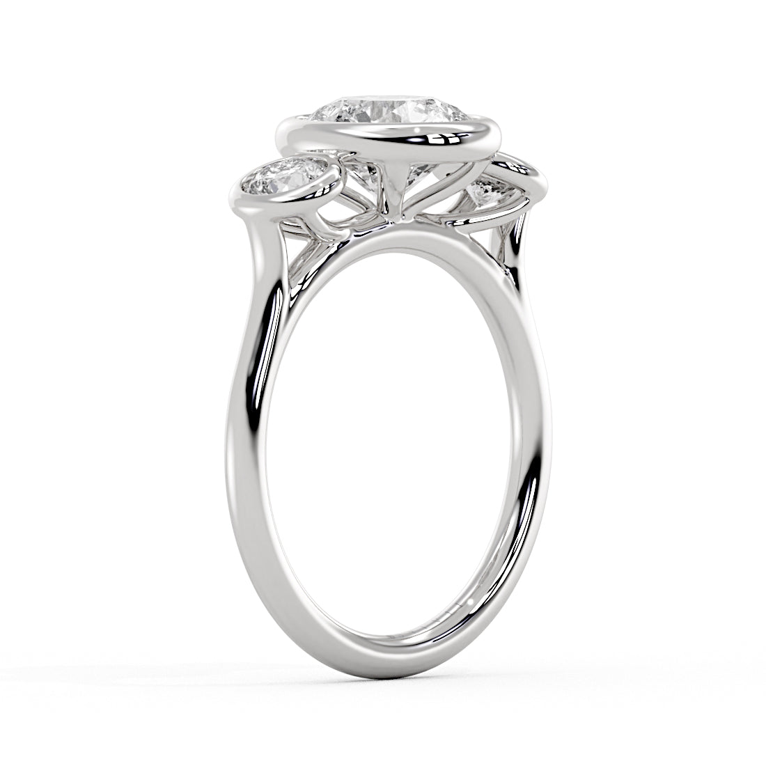 Round Cut Bezel Three Stone Engagement Ring - Goldie