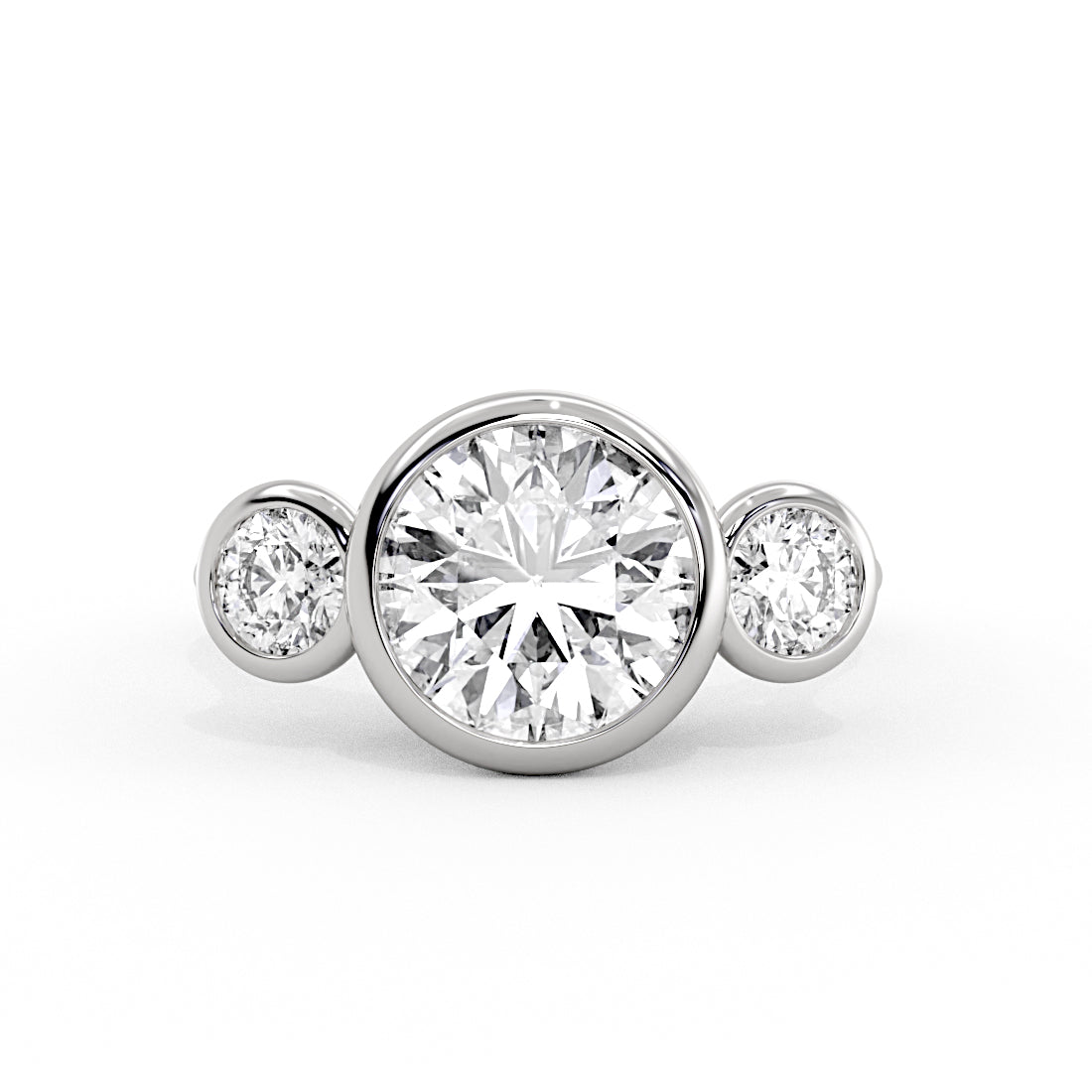 Round Cut Bezel Three Stone Engagement Ring - Goldie