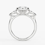 Round Cut Bezel Three Stone Engagement Ring with Pear Side Stones - Jade