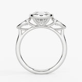 Round Cut Bezel Three Stone Engagement Ring with Pear Side Stones - Jade