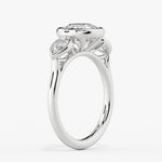 Round Cut Bezel Three Stone Engagement Ring with Pear Side Stones - Jade