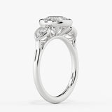 Round Cut Bezel Three Stone Engagement Ring with Pear Side Stones - Jade