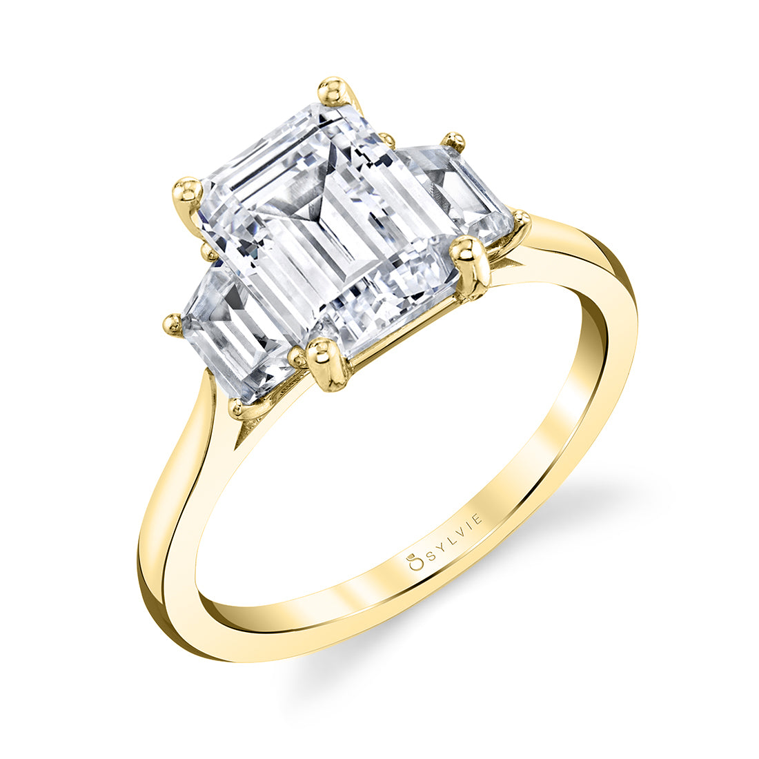 Emerald Cut Engagement Ring with Trapezoid Side Stones - Annalise