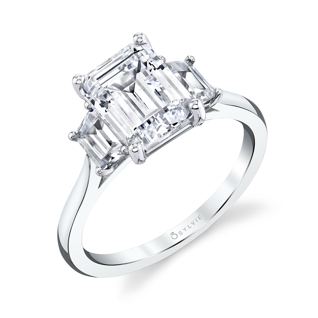 Emerald Cut Engagement Ring with Trapezoid Side Stones - Annalise