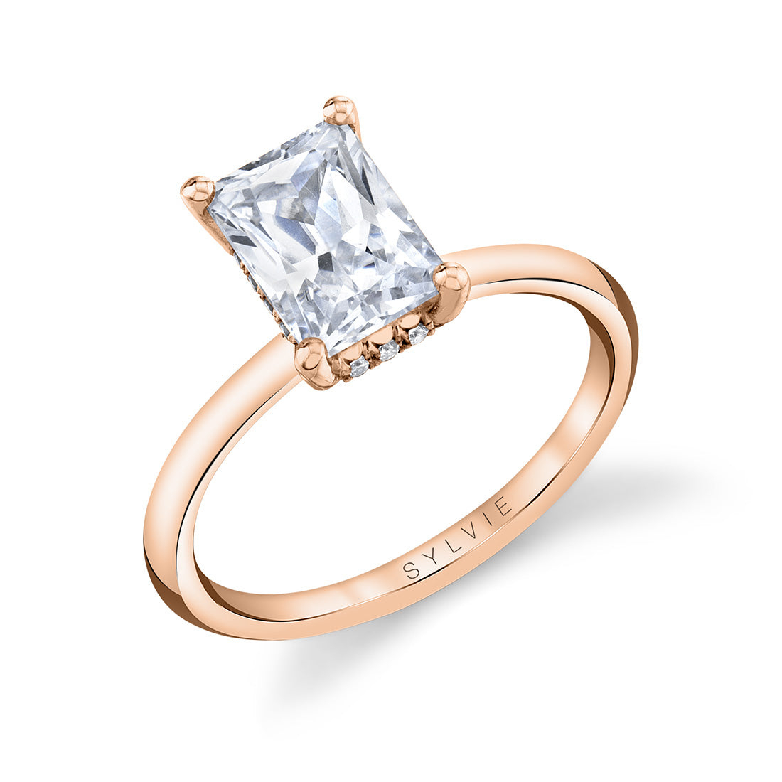 Radiant Cut Hidden Halo Engagement Ring - Melany