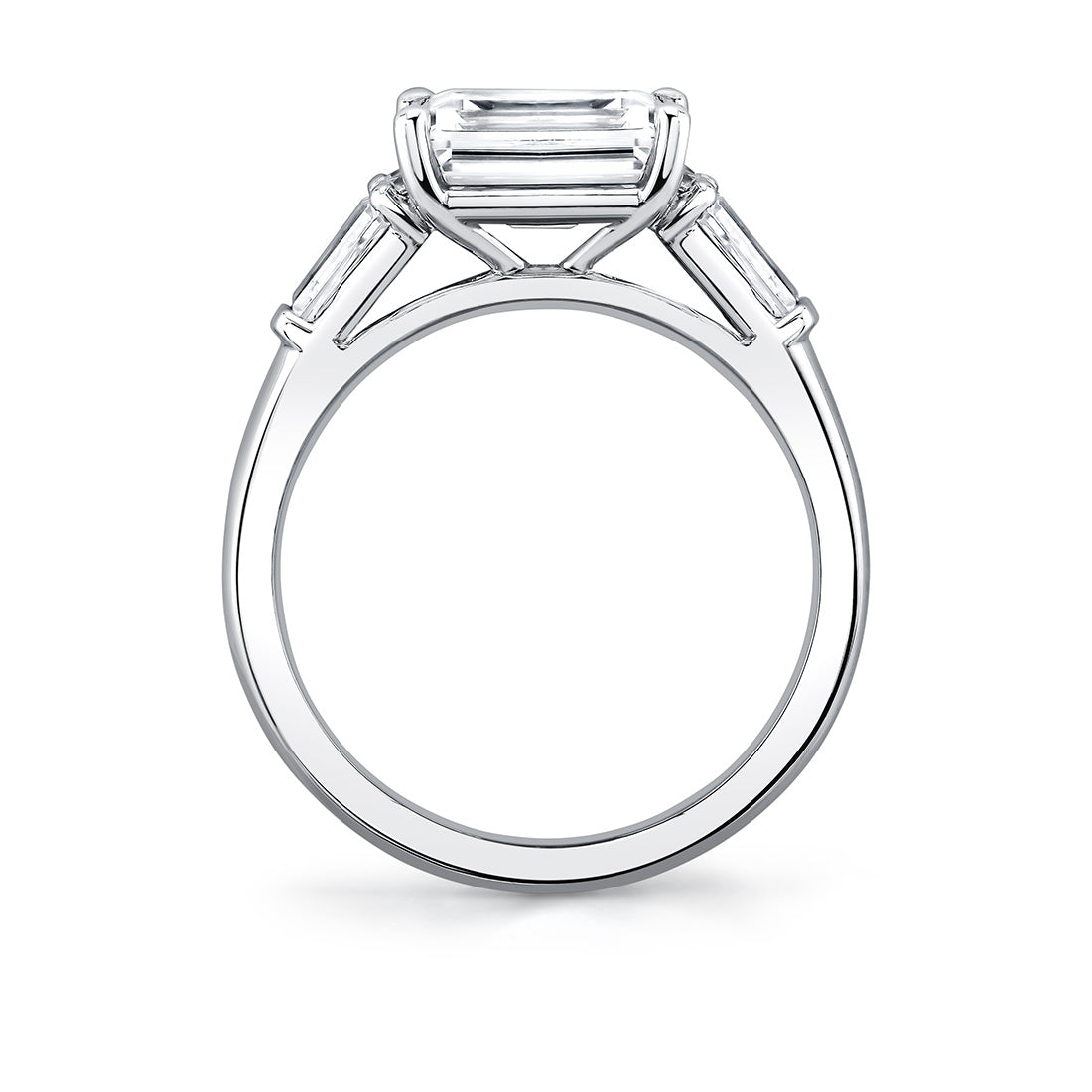 East West Emerald Cut Three Stone Engagement Ring With Baguettes - Nicole