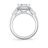 East West Emerald Cut Three Stone Engagement Ring With Baguettes - Nicole