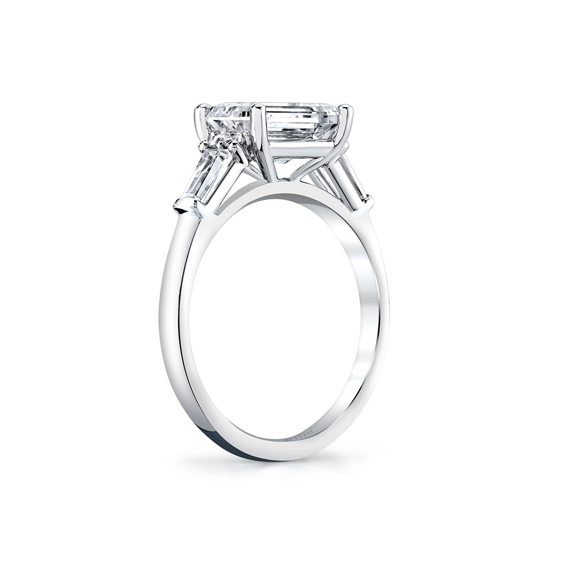 East West Emerald Cut Three Stone Engagement Ring With Baguettes - Nicole
