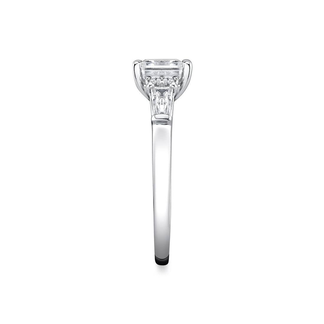 East West Emerald Cut Three Stone Engagement Ring With Baguettes - Nicole