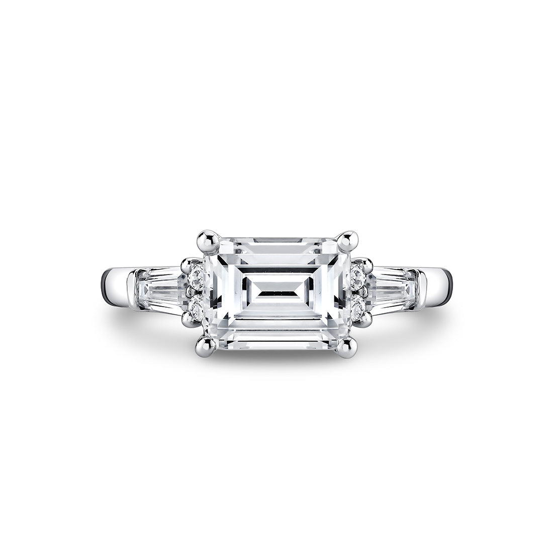 East West Emerald Cut Three Stone Engagement Ring With Baguettes - Nicole