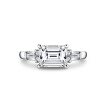 East West Emerald Cut Three Stone Engagement Ring With Baguettes - Nicole