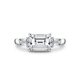 East West Emerald Cut Three Stone Engagement Ring With Baguettes - Nicole