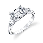 East West Emerald Cut Three Stone Engagement Ring With Baguettes - Nicole