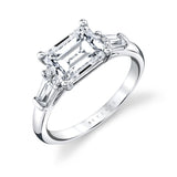 East West Emerald Cut Three Stone Engagement Ring With Baguettes - Nicole