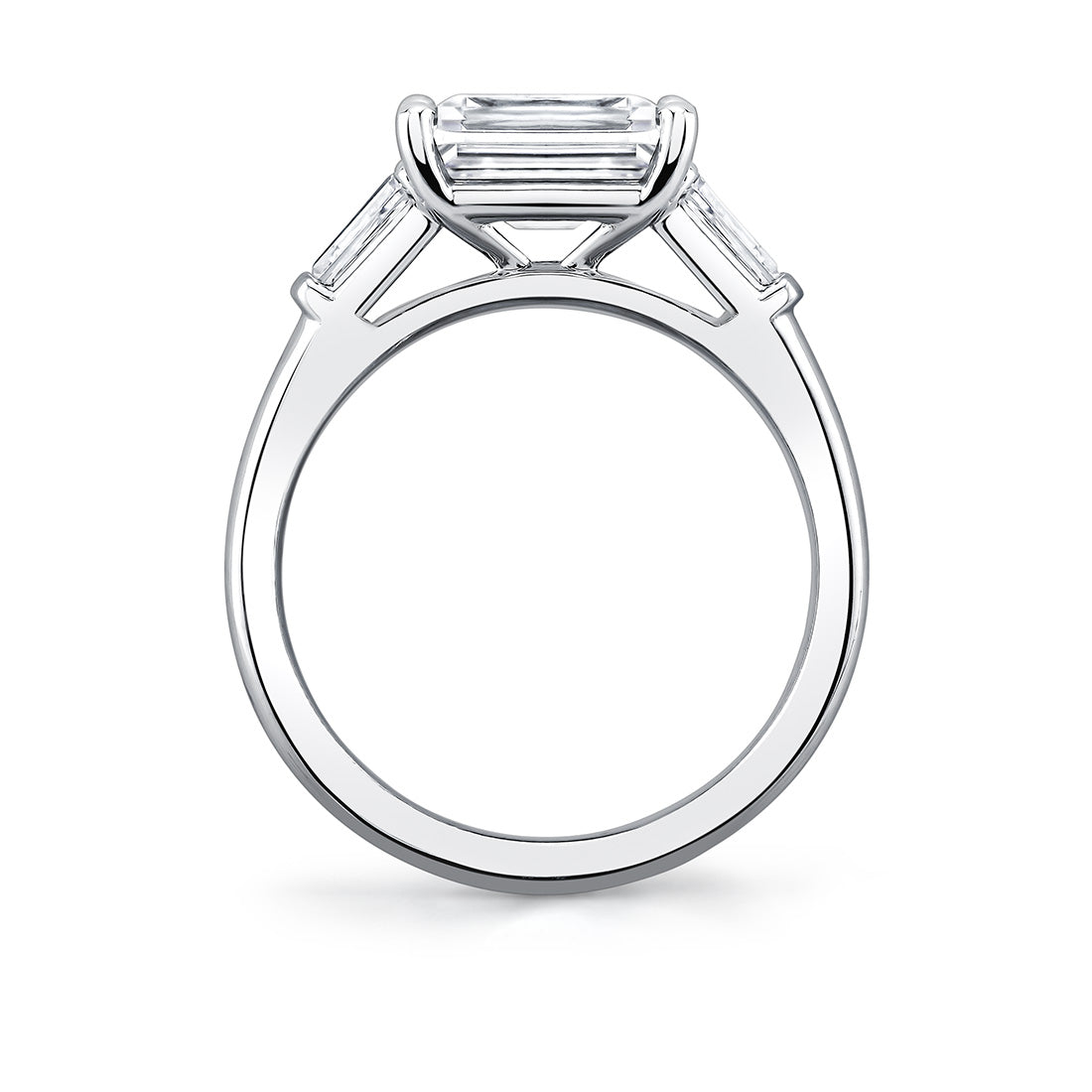 East West Emerald Cut Three Stone Engagement Ring With Baguettes - Nicola