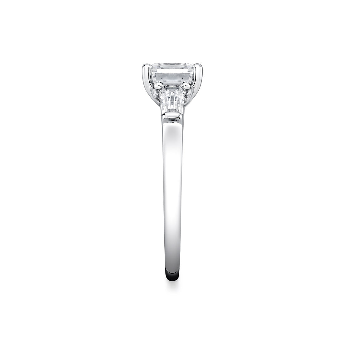 East West Emerald Cut Three Stone Engagement Ring With Baguettes - Nicola